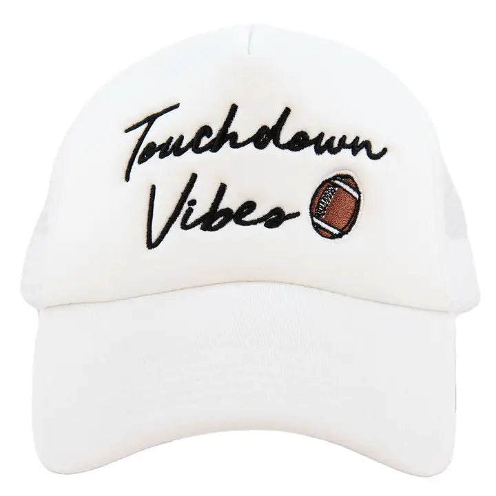 Touchdown Vibes Foam Trucker Hat In White - Infinity Raine