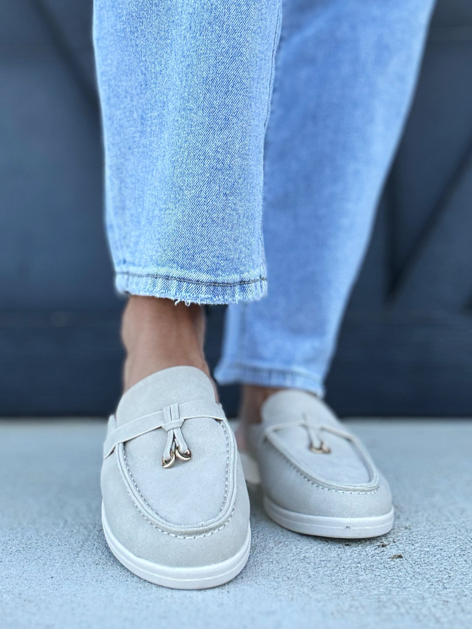 Irene Knot Detail Moccasin Stitching Loafer Mule- Taupe - Infinity Raine