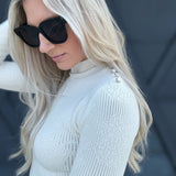 Floral Mock Neck Sweater In Ivory - Infinity Raine