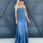 Button Down Maxi Dress In Denim - Infinity Raine