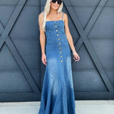 Button Down Maxi Dress In Denim - Infinity Raine