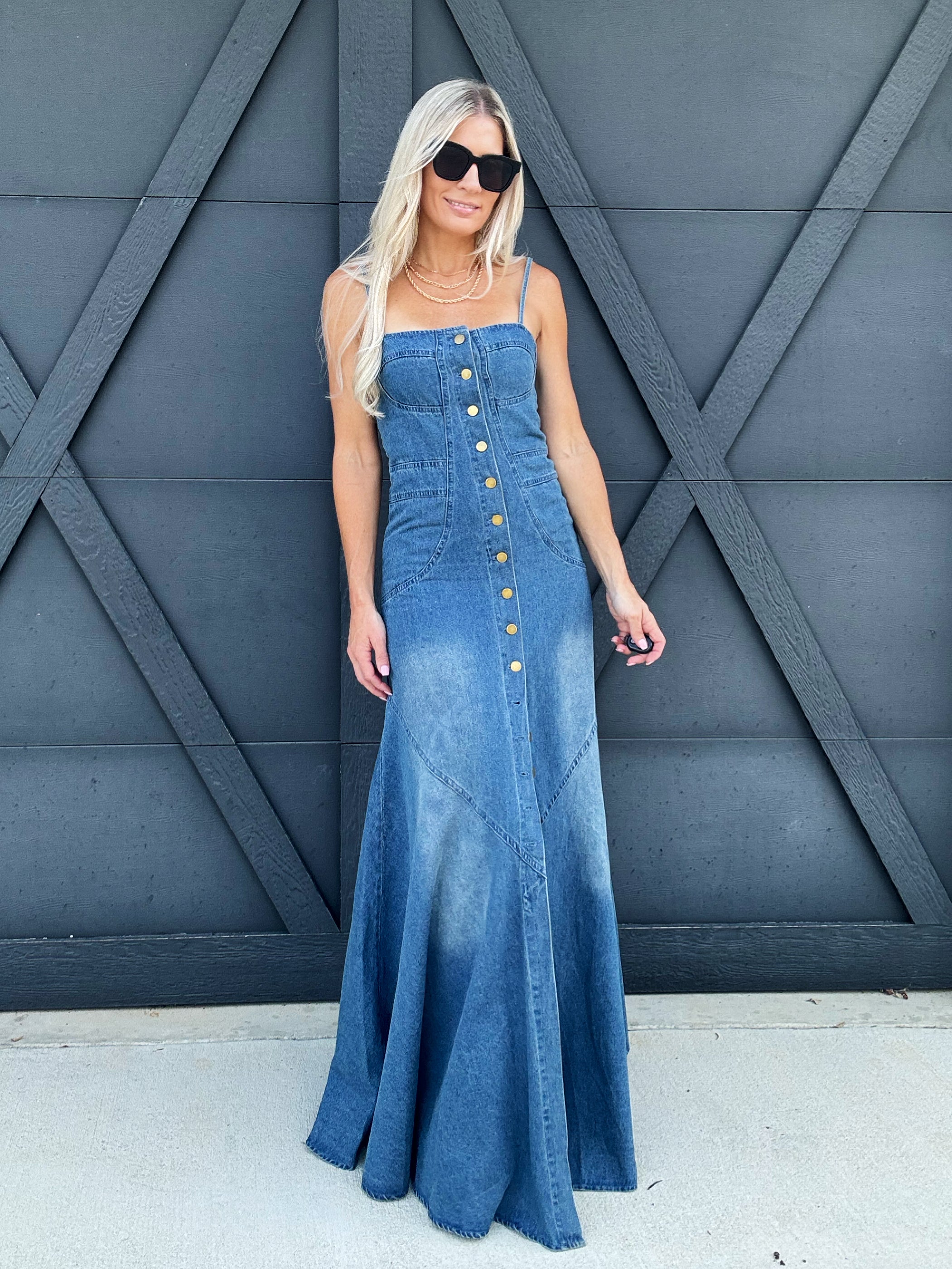 Button Down Maxi Dress In Denim - Infinity Raine