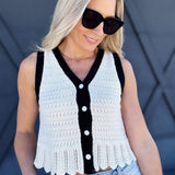 Crochet Scallop Hem Sweater In Cream