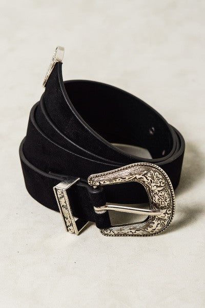 Classic Western Designed Buckle Belt In Black - Infinity Raine