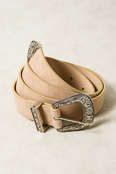 Classic Western Designed Buckle Belt In Beige - Infinity Raine