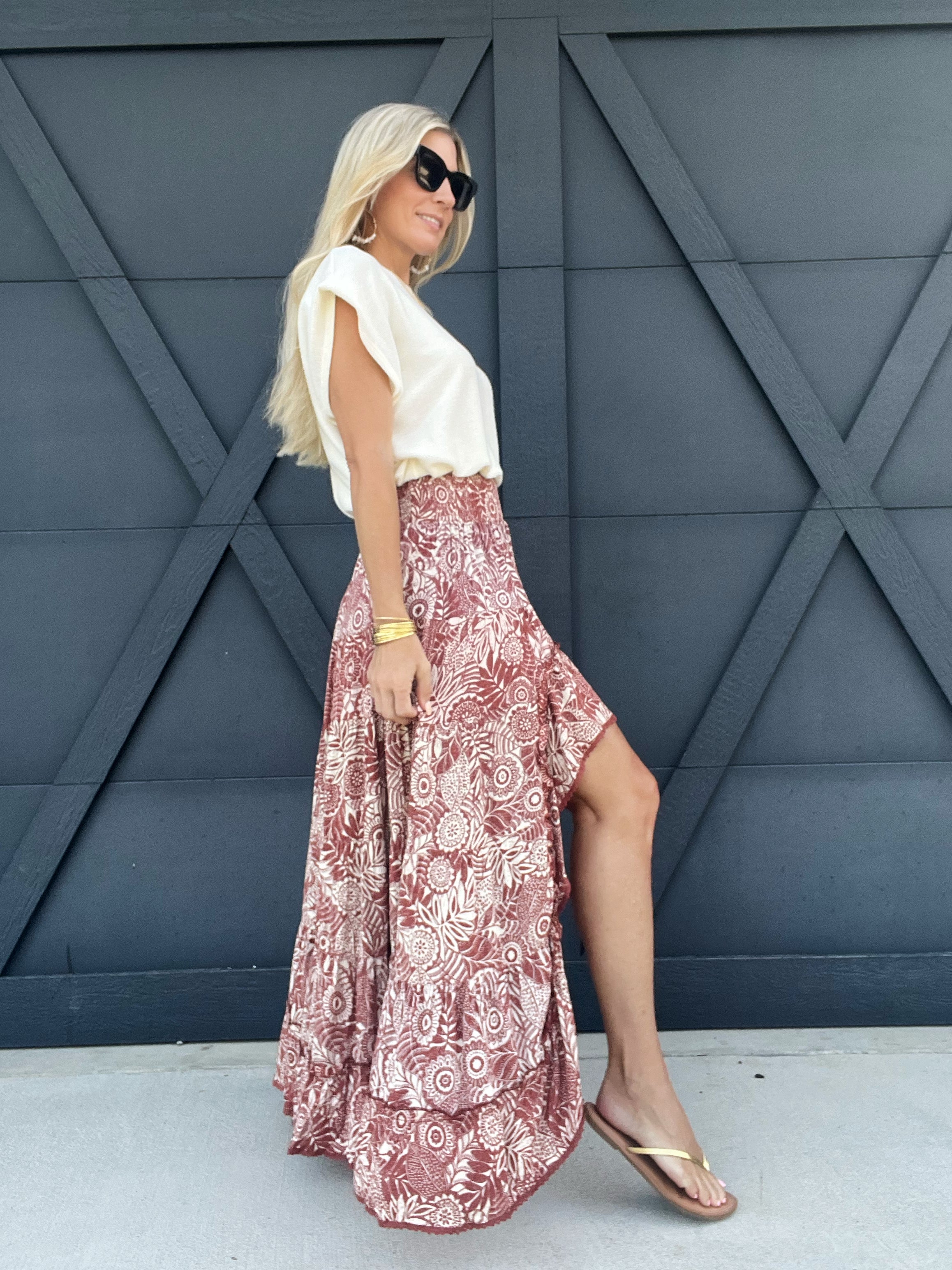 Floral High Low Skirt In Ginger - Infinity Raine