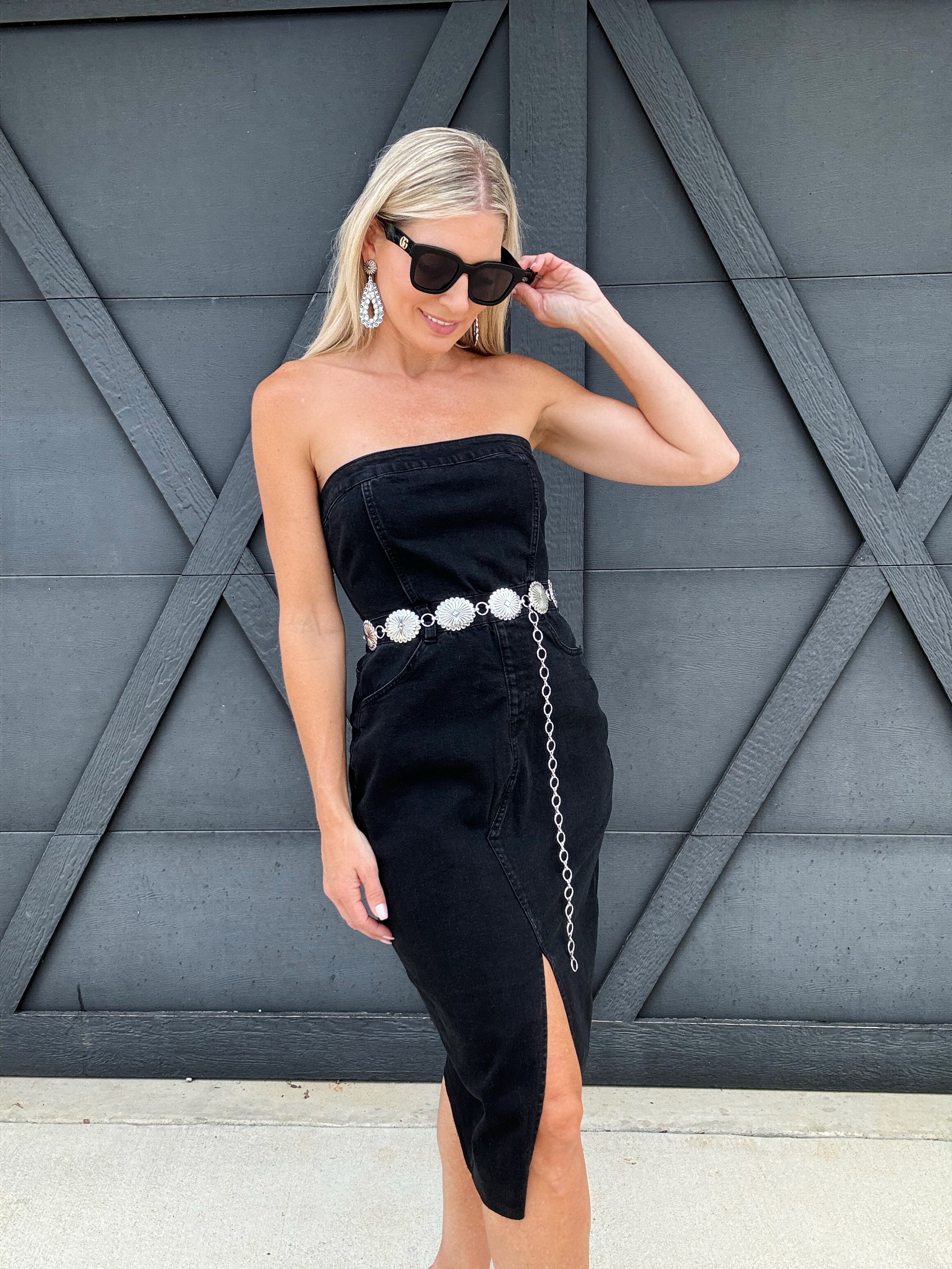 Strapless Denim Midi Dress In Black - Infinity Raine