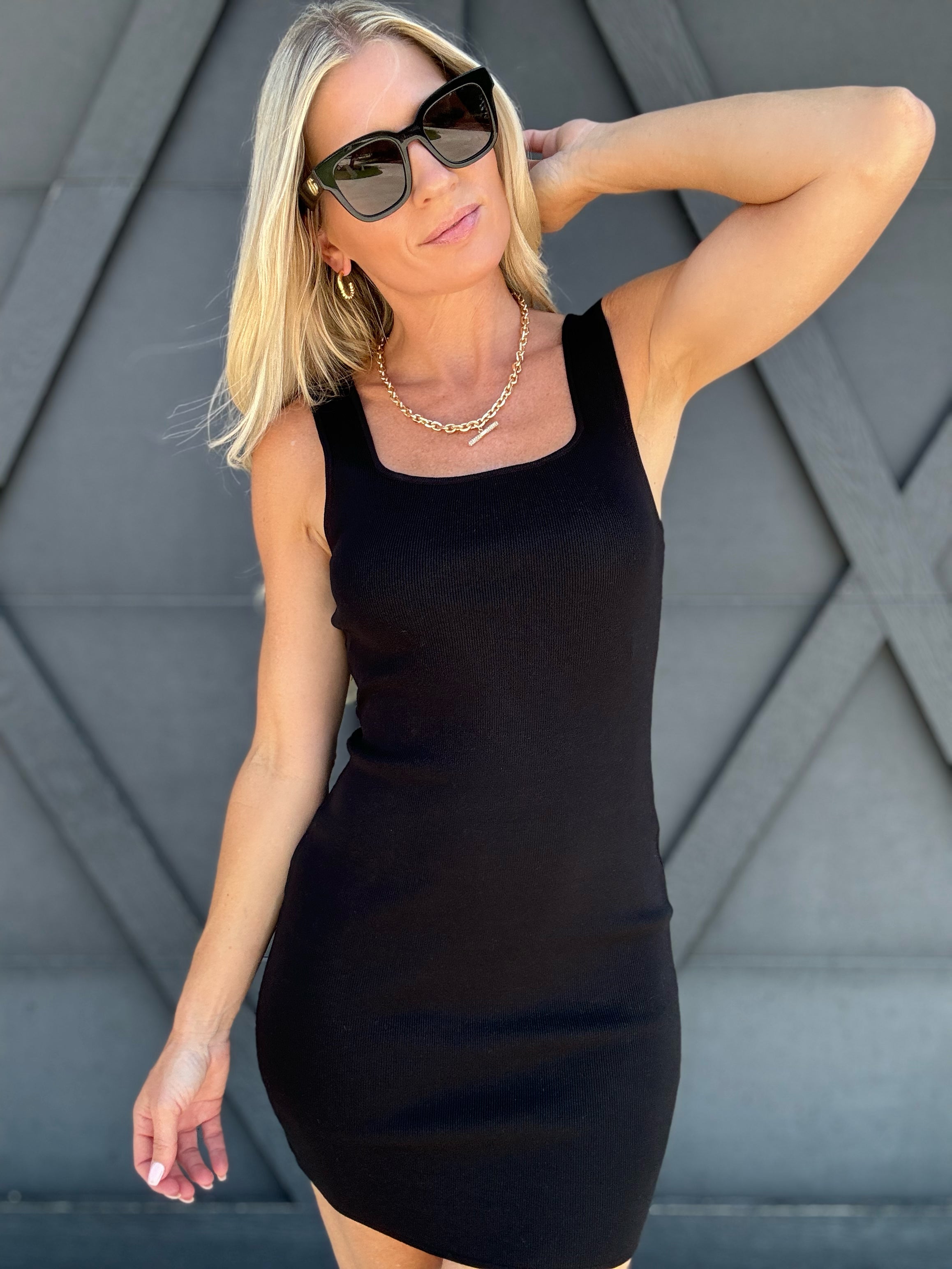 Scoop Neck Bodycon Sweater Dress In Black - Infinity Raine