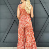 Smocked Wide Leg Jumpsuit In Clay - Infinity Raine