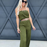 Iris Strapless Belted Wide Leg Jumpsuit In Cactus - Infinity Raine