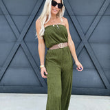 Iris Strapless Belted Wide Leg Jumpsuit In Cactus - Infinity Raine