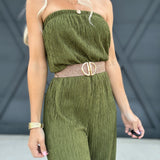 Iris Strapless Belted Wide Leg Jumpsuit In Cactus - Infinity Raine