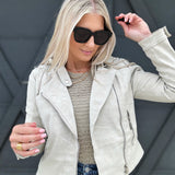 Moto Hooded Vegan Leather Jacket In Bone - Infinity Raine