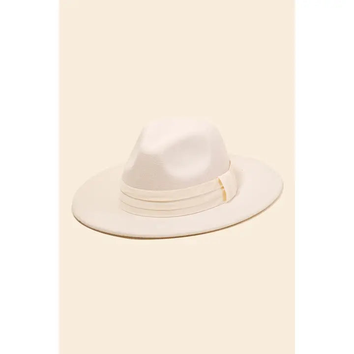 Flat Brim Ribbon Hat In Beige - Infinity Raine