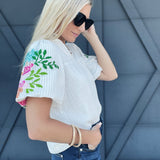 Floral Puff Sleeve Blouse In White - Infinity Raine