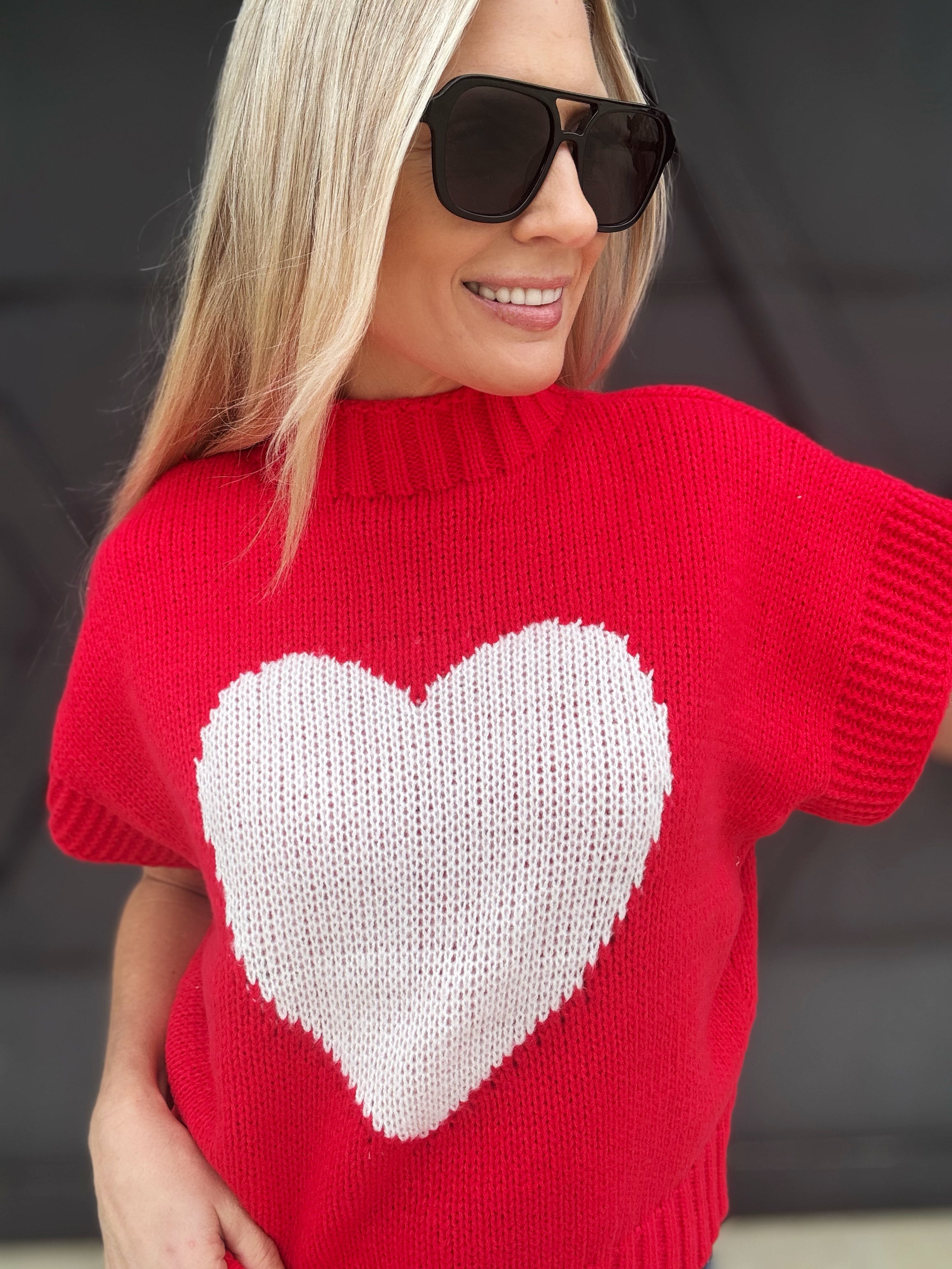 Mock Neck Heart Sweater In Red - Infinity Raine