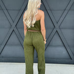 Iris Strapless Belted Wide Leg Jumpsuit In Cactus - Infinity Raine