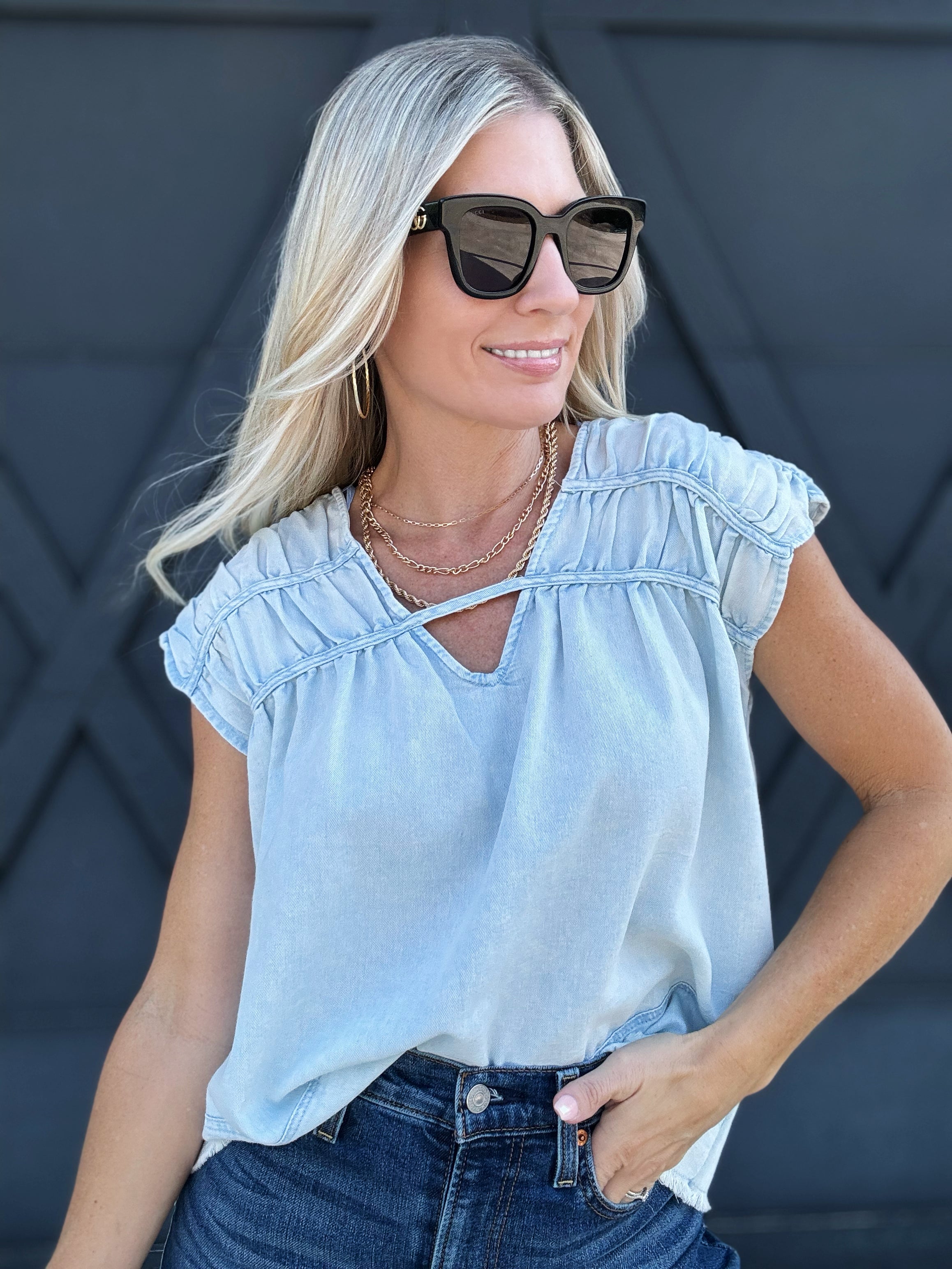 Washed Silhouette Oversized Top In Light Denim - Infinity Raine