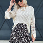 Floral Paneled Mini Skirt In Black - Infinity Raine