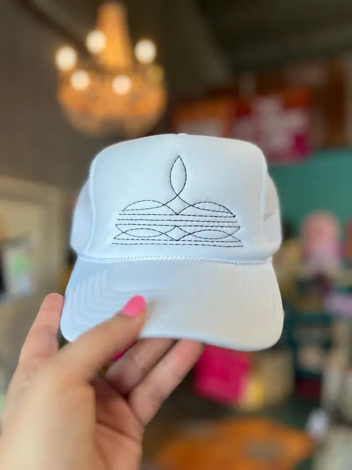 Boot Stitch Trucker Hat In White Multi - Infinity Raine