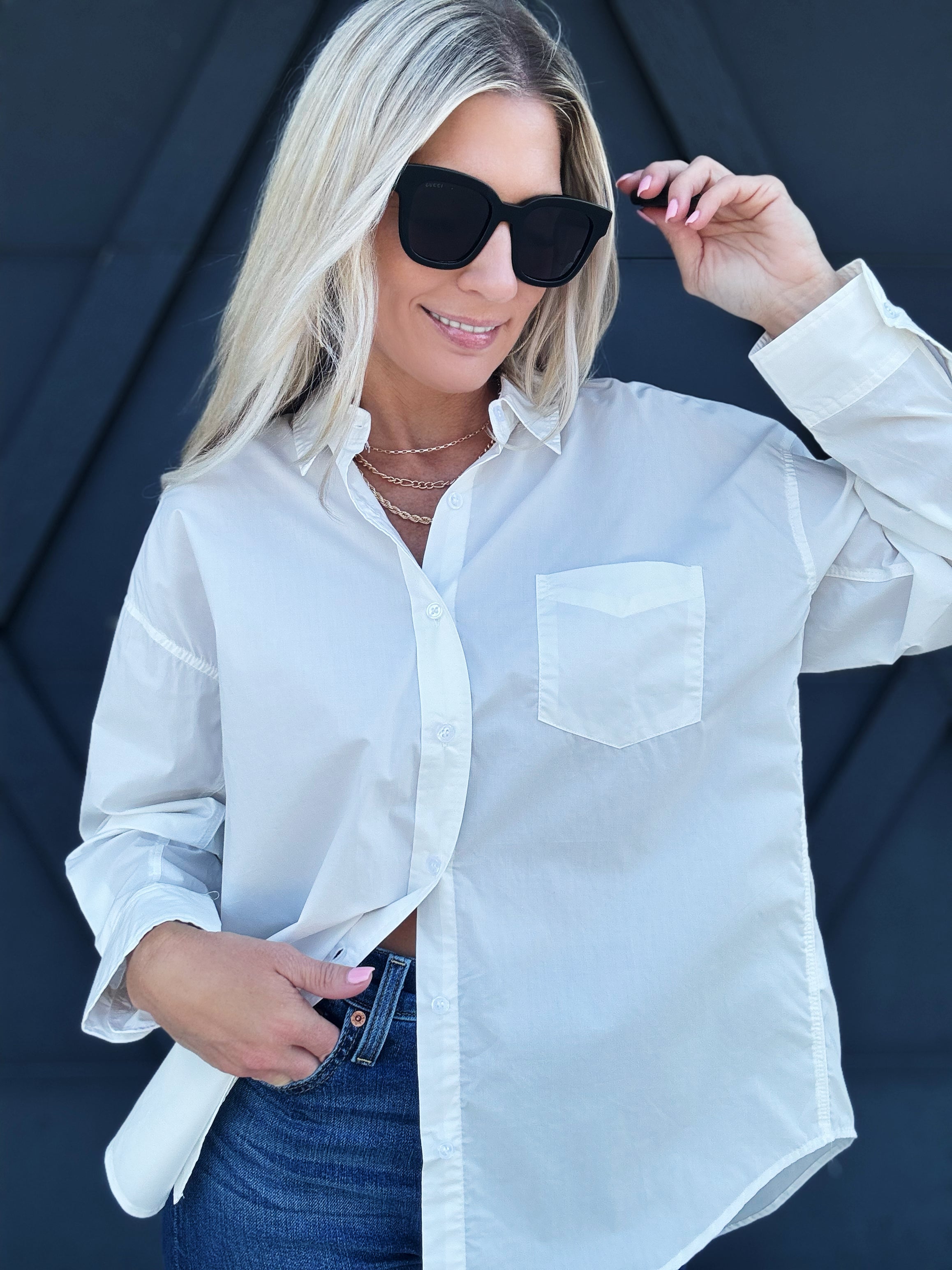 Relaxed Button Down Shirt In White - Infinity Raine