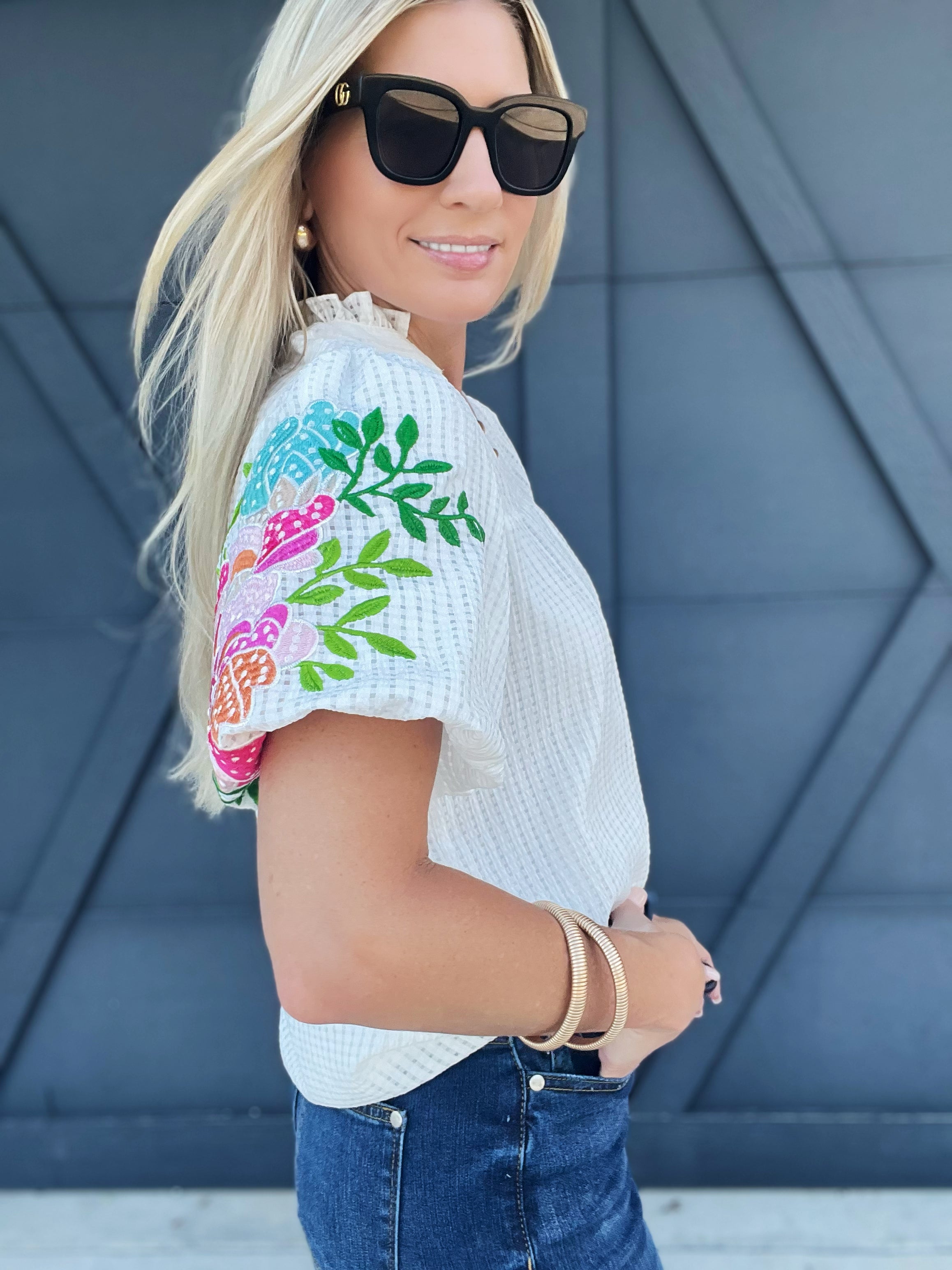 Floral Puff Sleeve Blouse In White - Infinity Raine