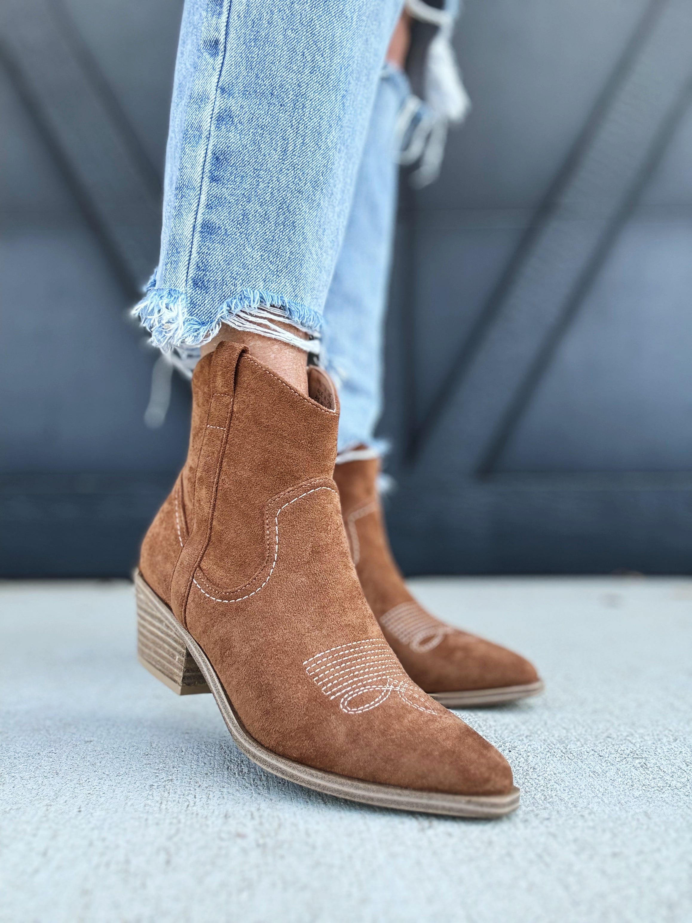 Corkys Quittin Time Booties In Tobacco Faux Suede - Infinity Raine