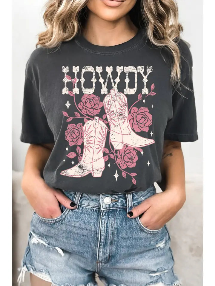 Howdy Graphic Tee In Grey - Infinity Raine