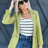 3/4 Sleeve Collared Blazer In Kiwi - Infinity Raine