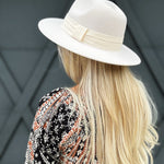 Flat Brim Ribbon Hat In Beige - Infinity Raine