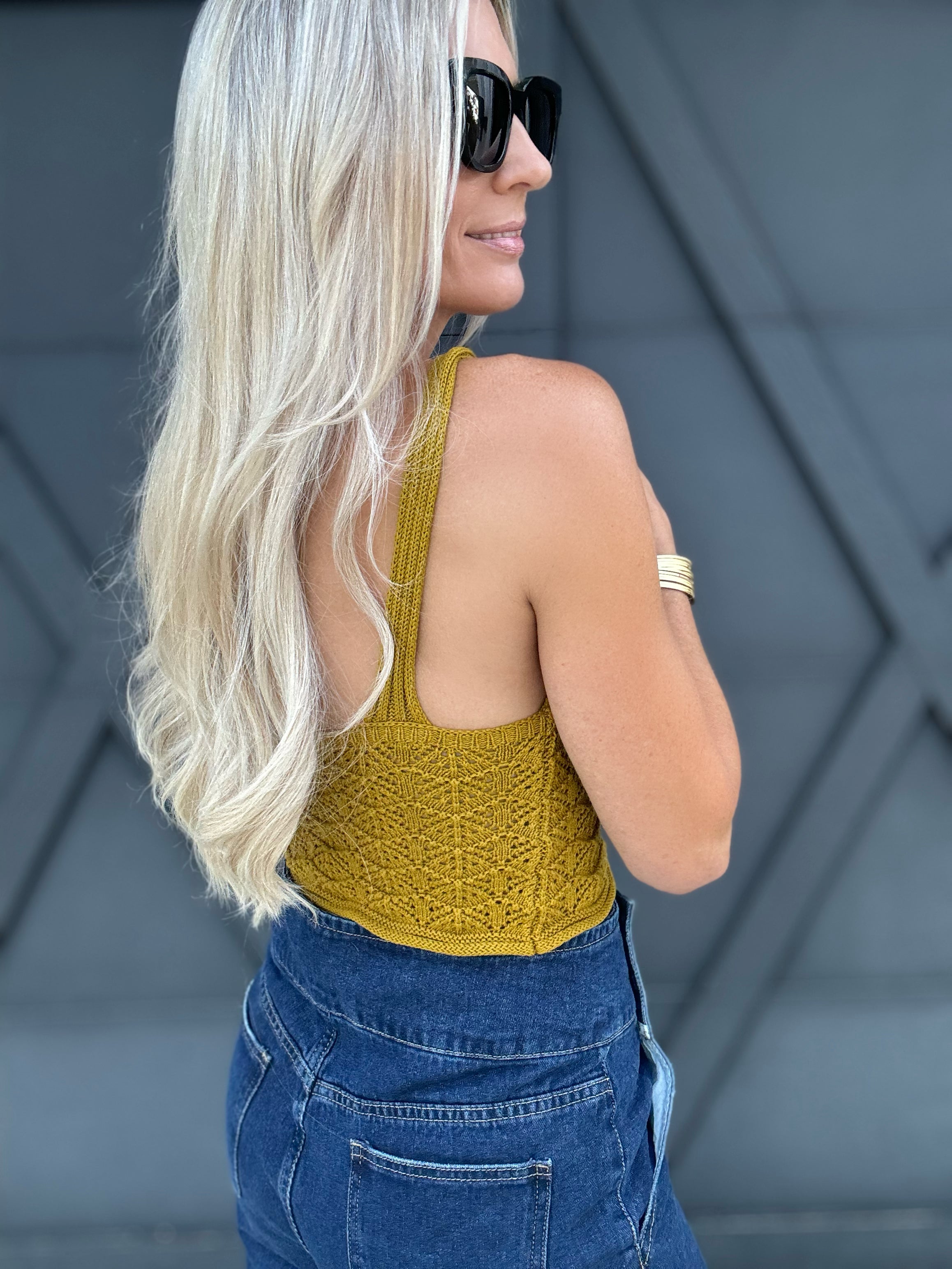 Crotchet Detailed Tank Top In Chartreuse - Infinity Raine