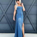 Button Down Maxi Dress In Denim - Infinity Raine