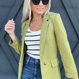 3/4 Sleeve Collared Blazer In Kiwi - Infinity Raine