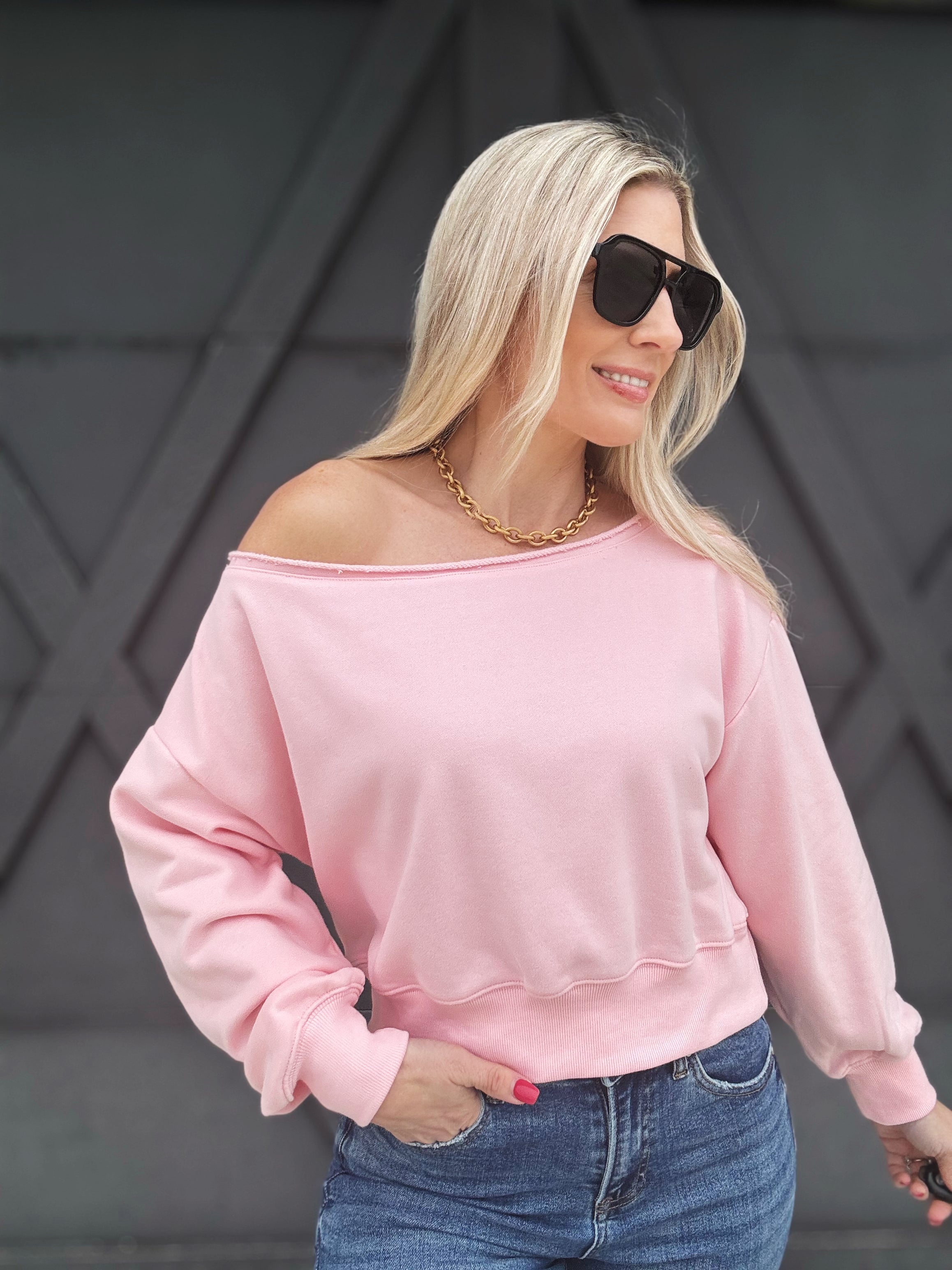 Alina Crop Sweatshirt In Pink - Infinity Raine