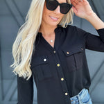 Gold Snap Blouse In Black - Infinity Raine