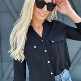 Gold Snap Blouse In Black - Infinity Raine