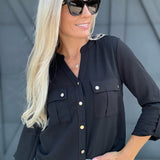 Gold Snap Blouse In Black - Infinity Raine