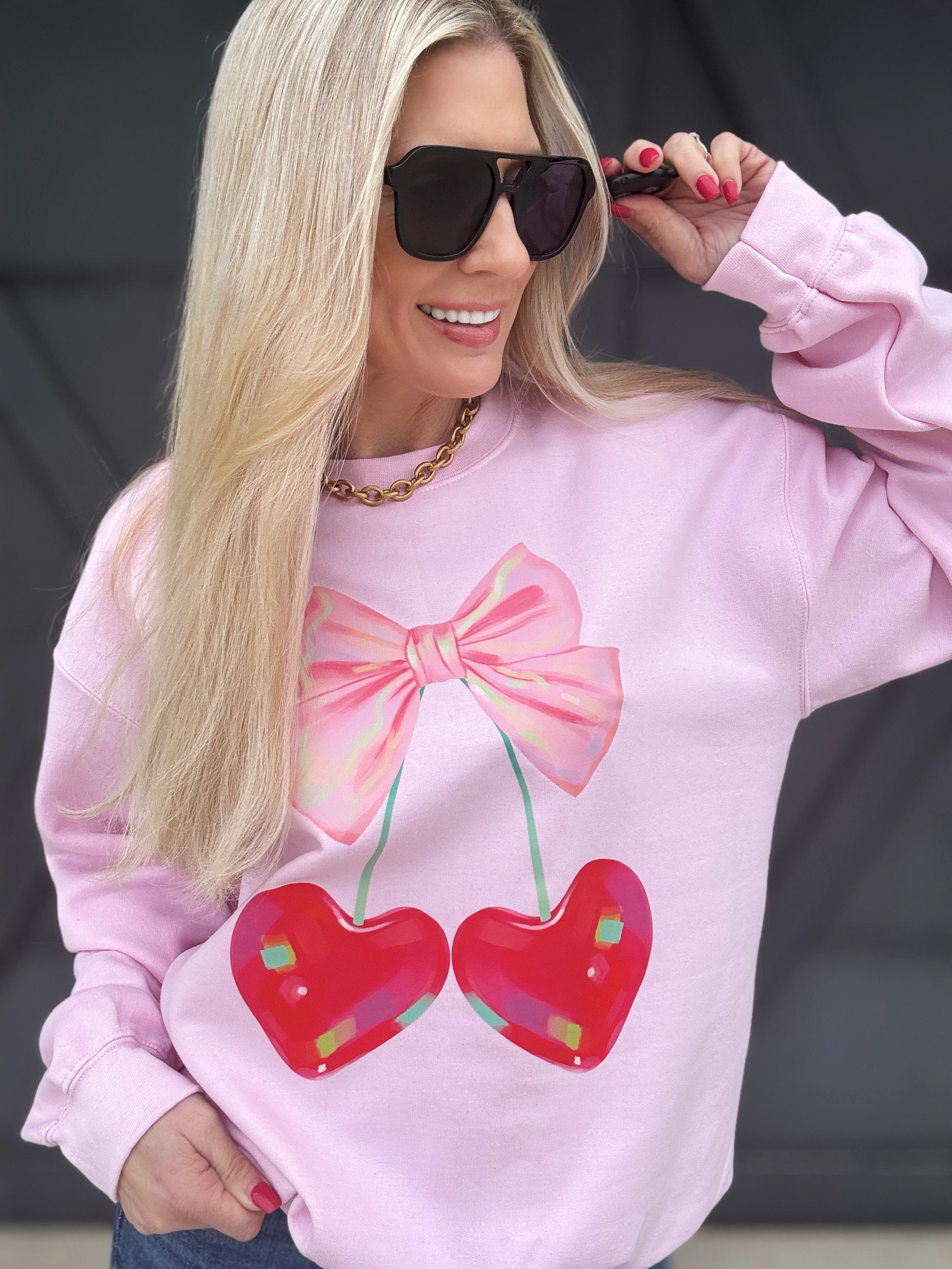 Cherry Bow Sweatshirt In Pink - Infinity Raine