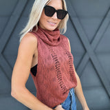 Cowl Neck Knit Tank Top In Rust - Infinity Raine