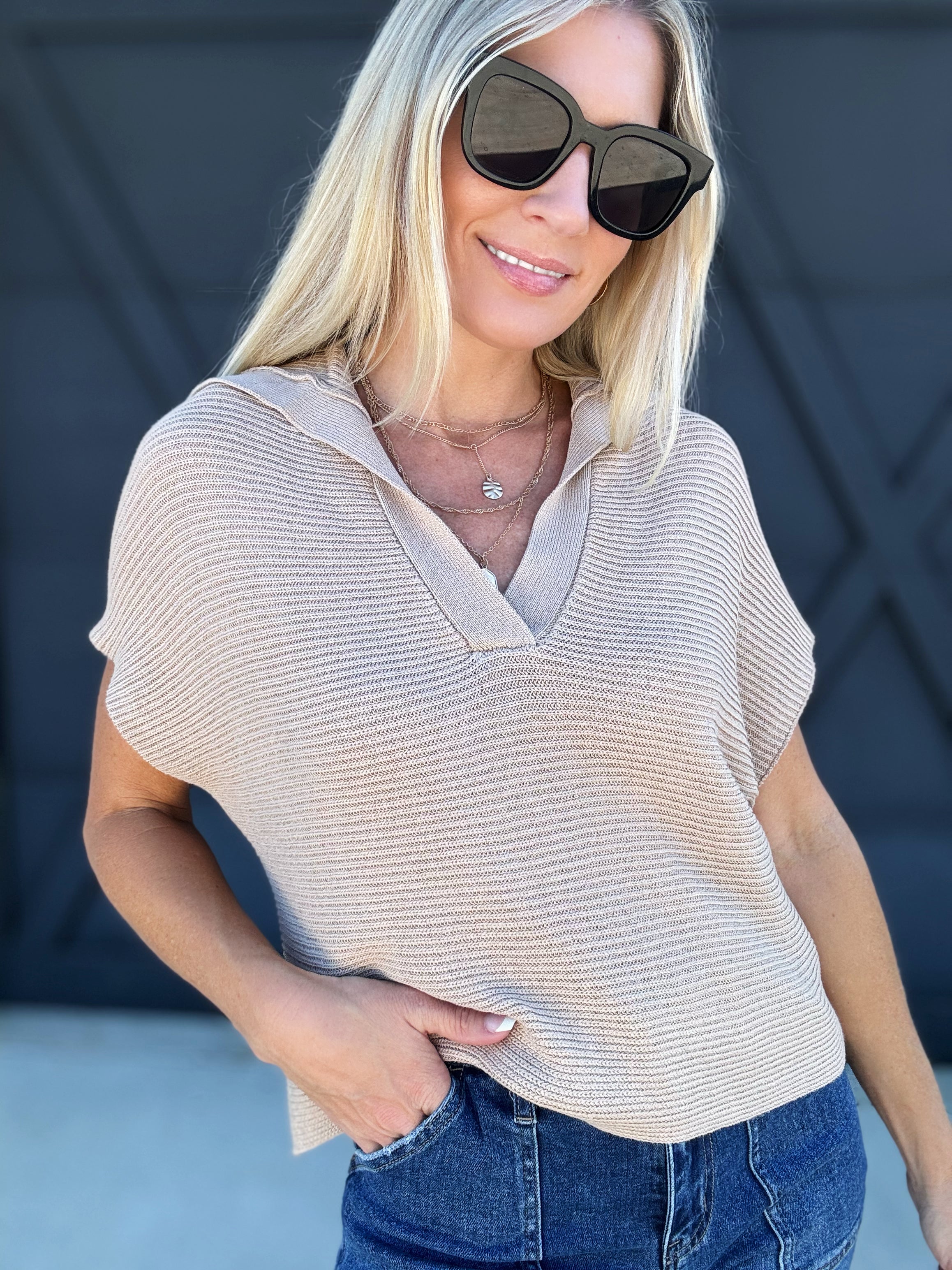 Shawl Collar Dolman Sweater Pullover In Taupe - Infinity Raine