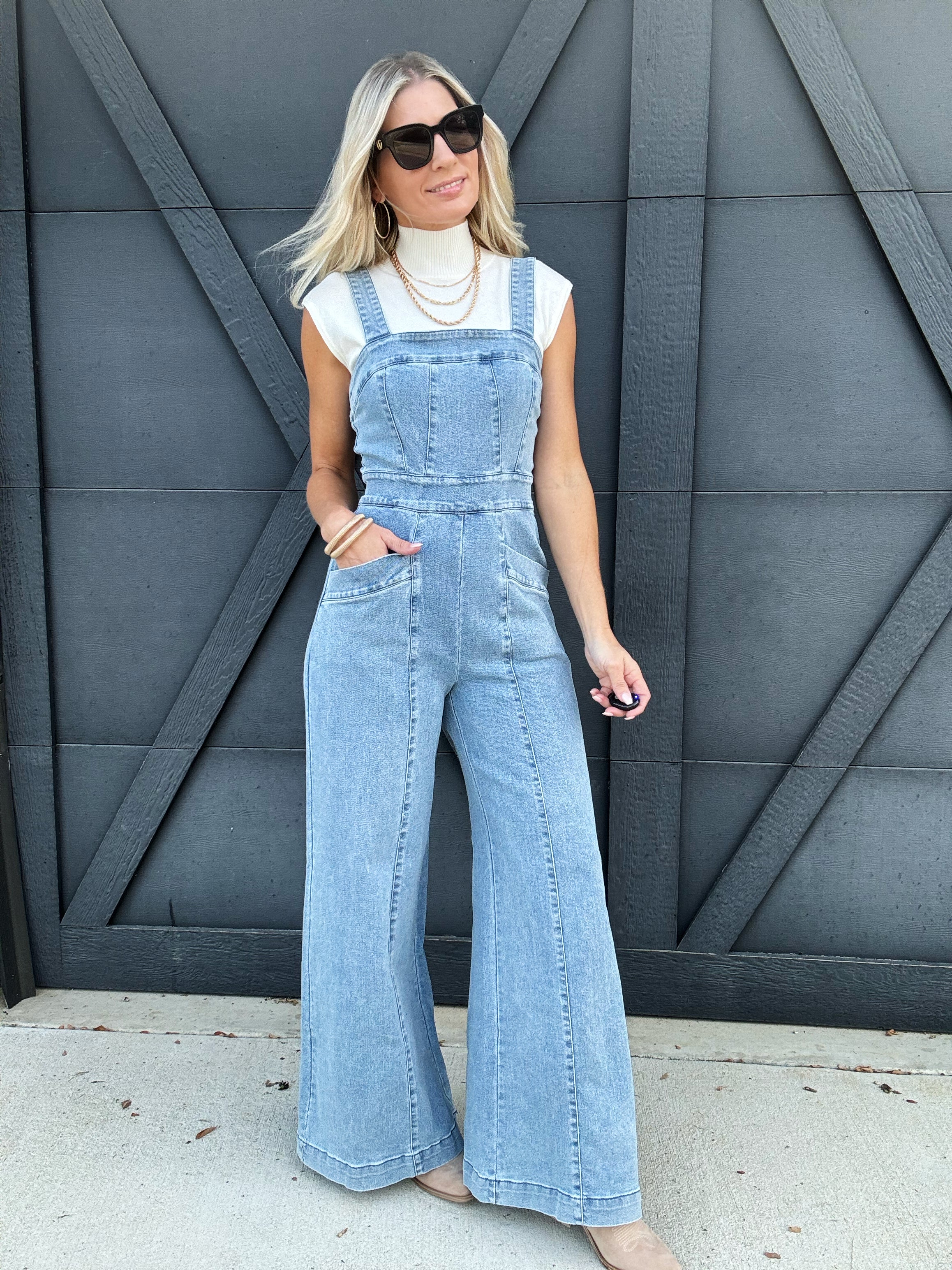 Wide Leg Jumpsuit In Denim - Infinity Raine