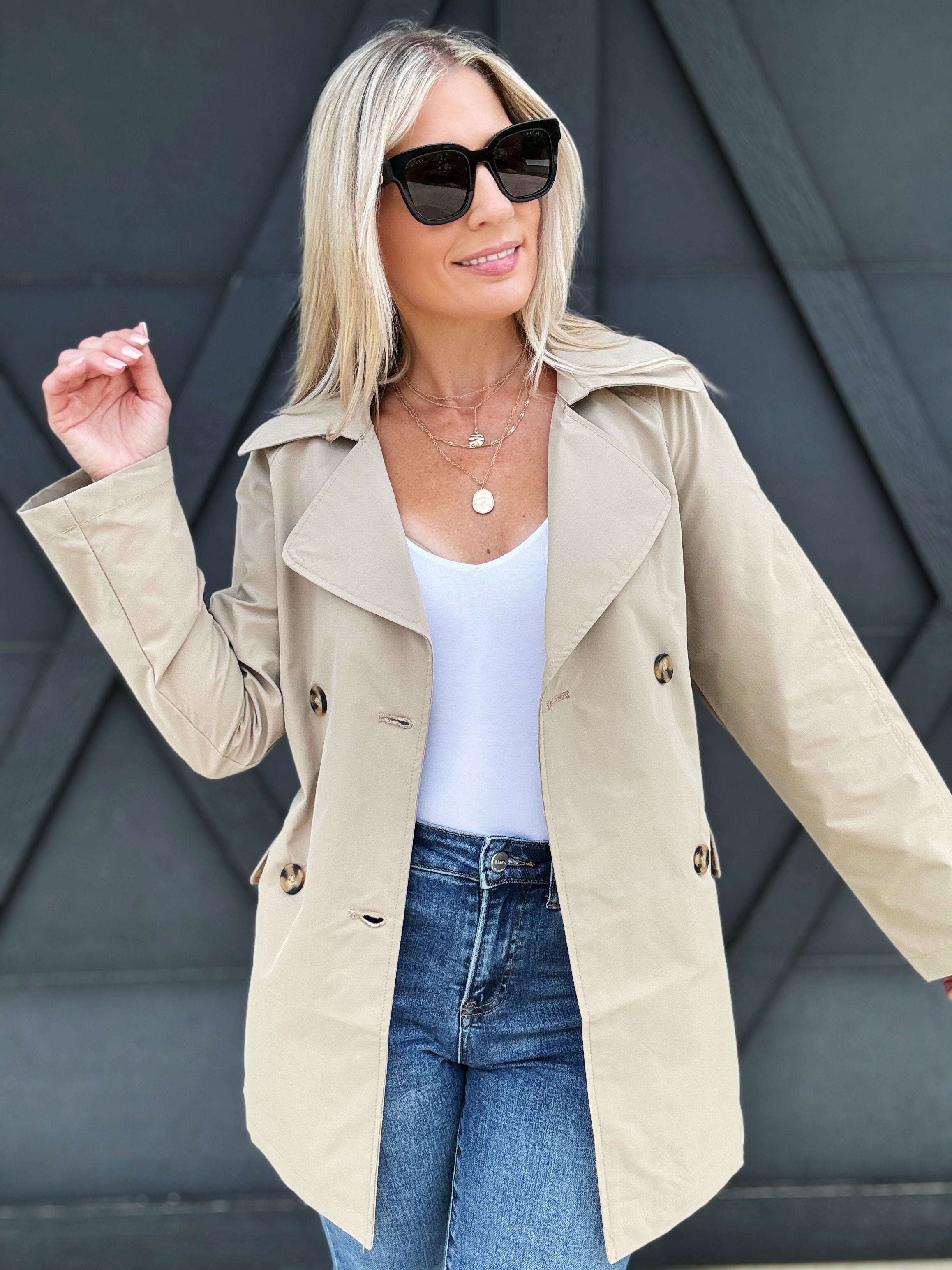 Mid Length Waist Tie Trench Coach In Khaki - Infinity Raine