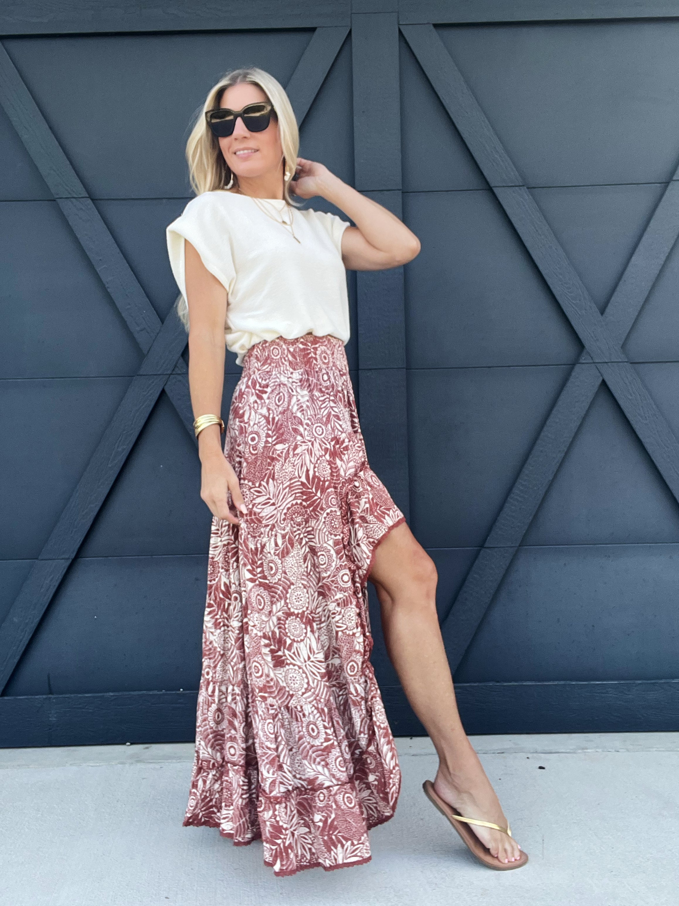 Floral High Low Skirt In Ginger - Infinity Raine