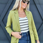 3/4 Sleeve Collared Blazer In Kiwi - Infinity Raine