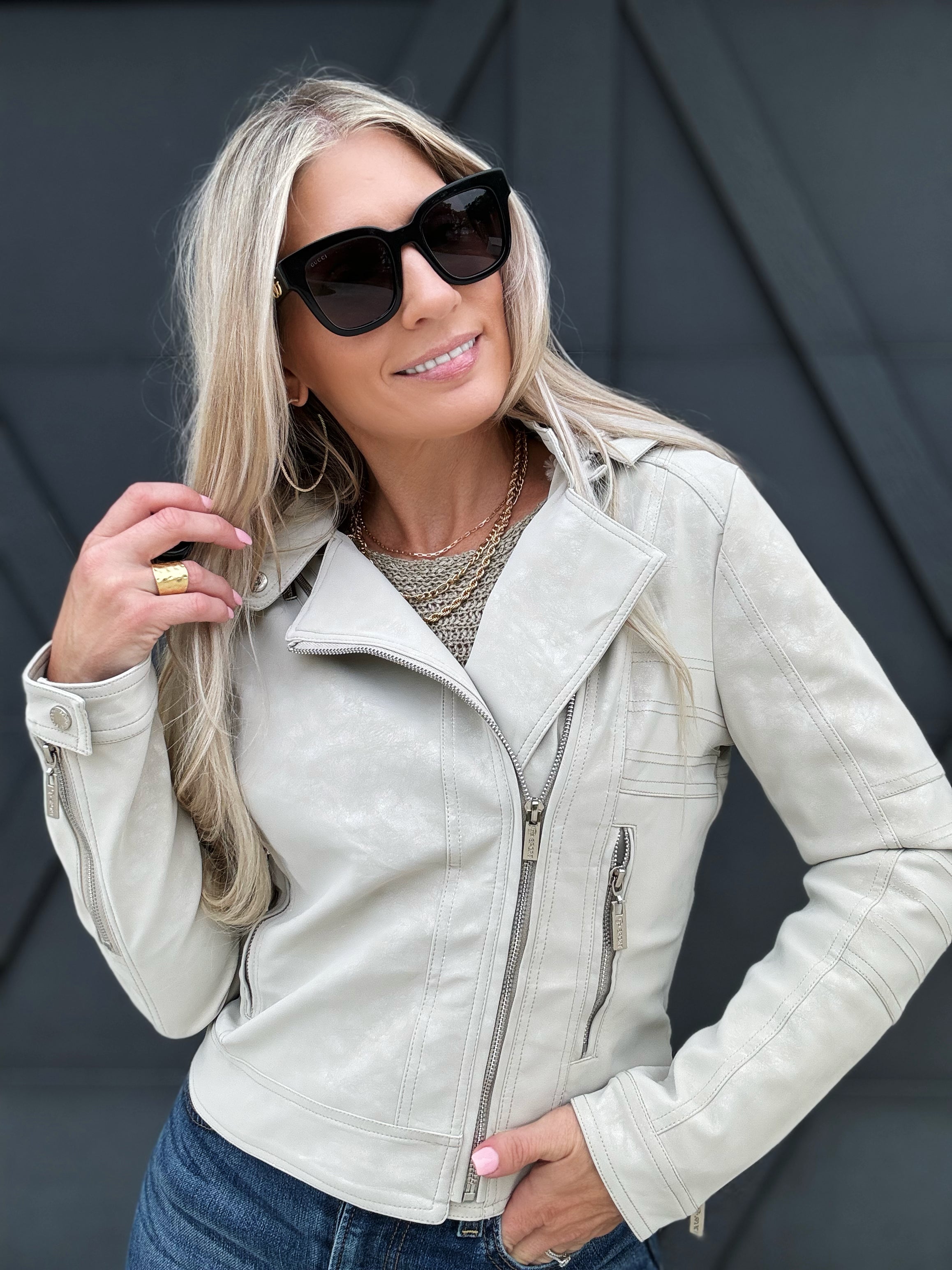 Moto Hooded Vegan Leather Jacket In Bone - Infinity Raine