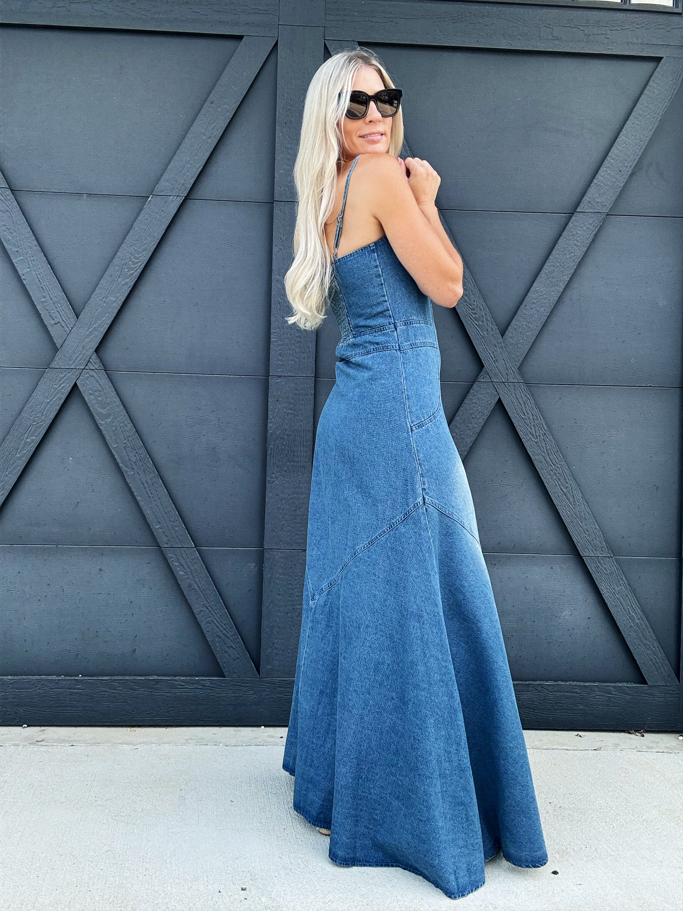 Button Down Maxi Dress In Denim - Infinity Raine