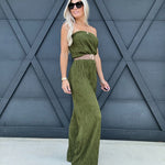 Iris Strapless Belted Wide Leg Jumpsuit In Cactus - Infinity Raine