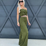 Iris Strapless Belted Wide Leg Jumpsuit In Cactus - Infinity Raine