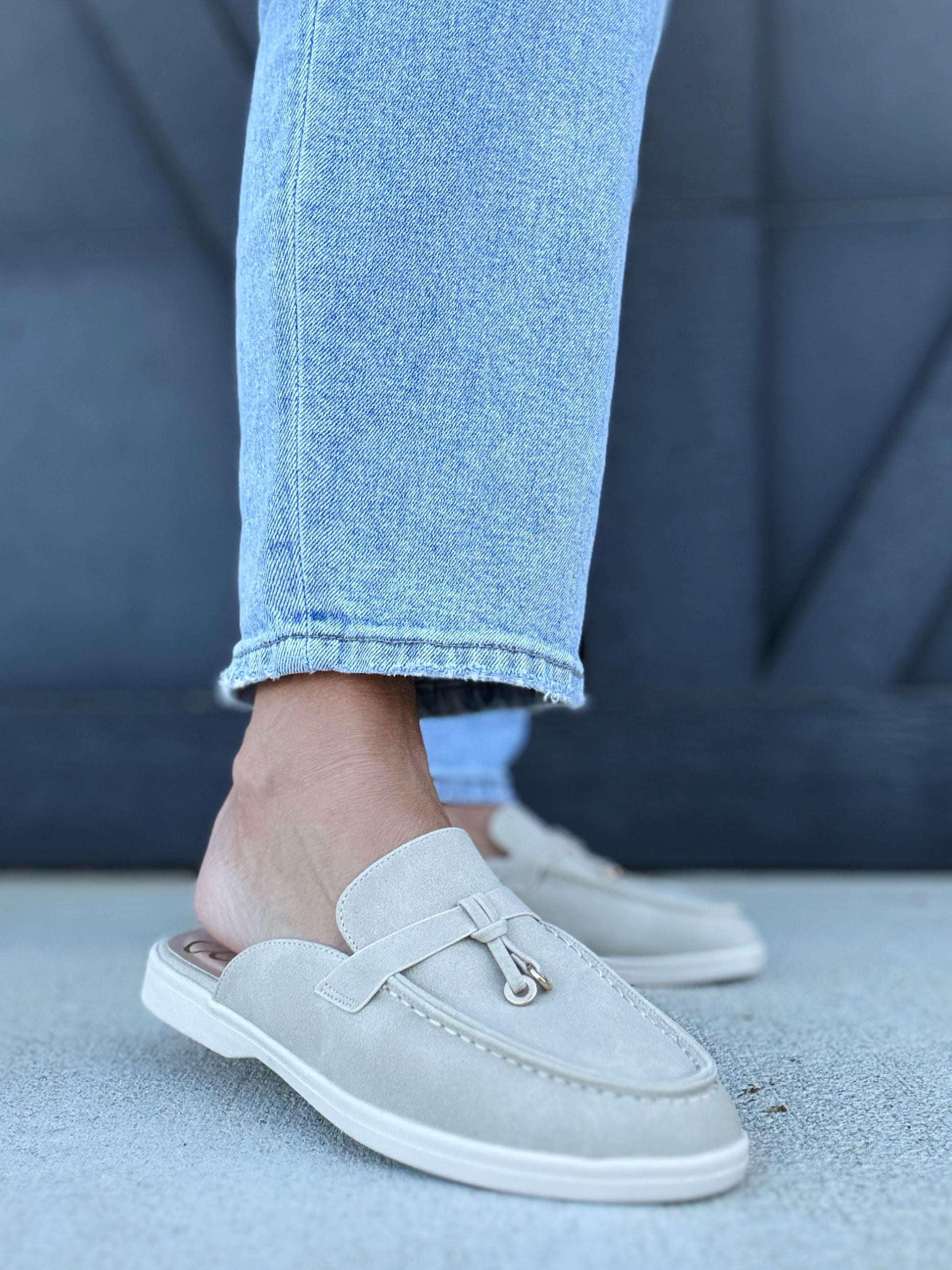 Irene Knot Detail Moccasin Stitching Loafer Mule- Taupe - Infinity Raine