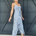 Front Tie Ruffle Maxi In Blue - Infinity Raine